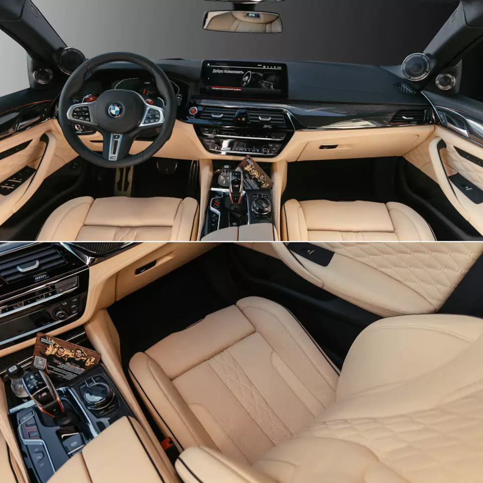 Полный пошив салона BMW M5 Competition в кожу и доработка сабвуфера в ранее построенной акустической системе